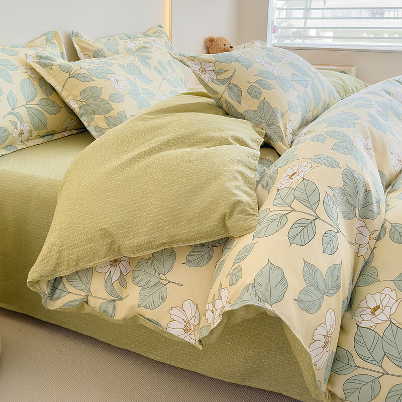 多兰诗(Duolanshi)春秋磨毛四件套 斜纹印花卡通套件被套床单宿舍四季床上四件套 流连幽香 2.0米 床单款 /被套200*230 四件套