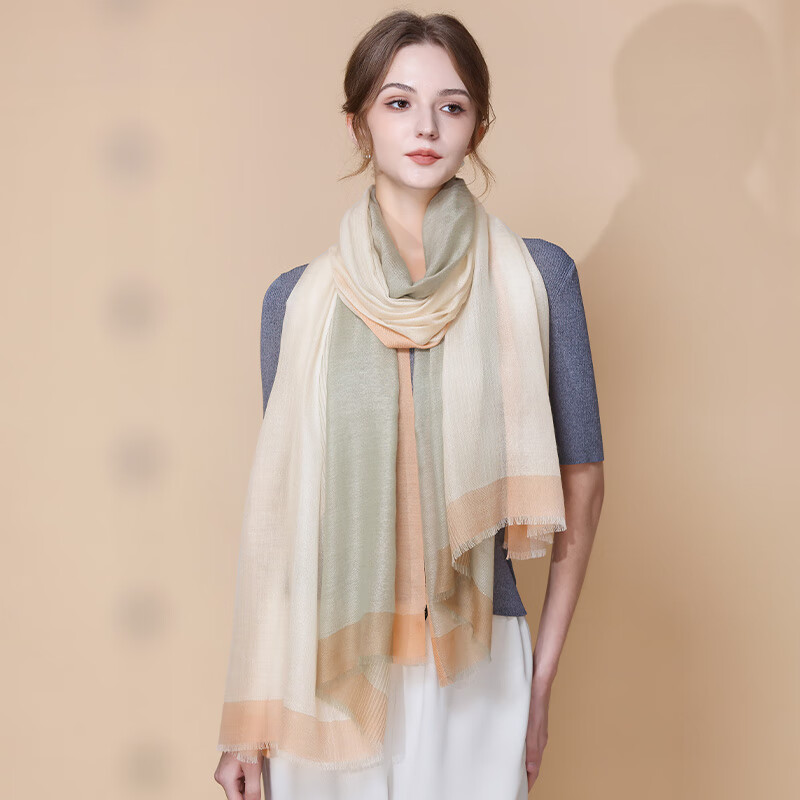 杭丝府纯山羊绒保暖围巾大尺寸披肩外搭气质送长辈妈妈生日礼物高档浅绿