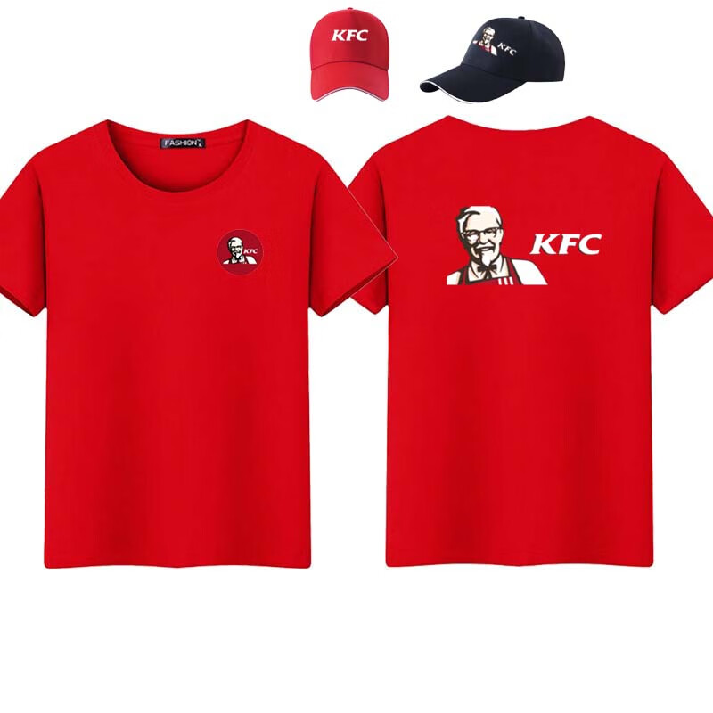 云蔷肯德基外卖工作服 宅急送外卖快递员夏季圆领短袖工作服印花t恤