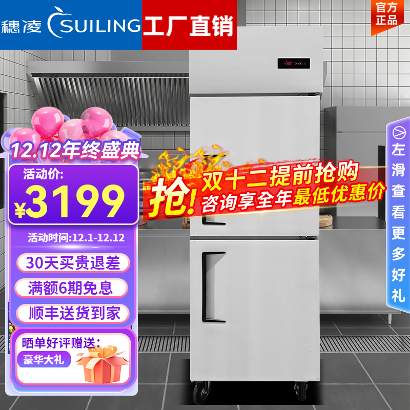 穗凌(suiling)冰柜商用两门四门厨房冰箱全铜管立式冷冻大容量立式