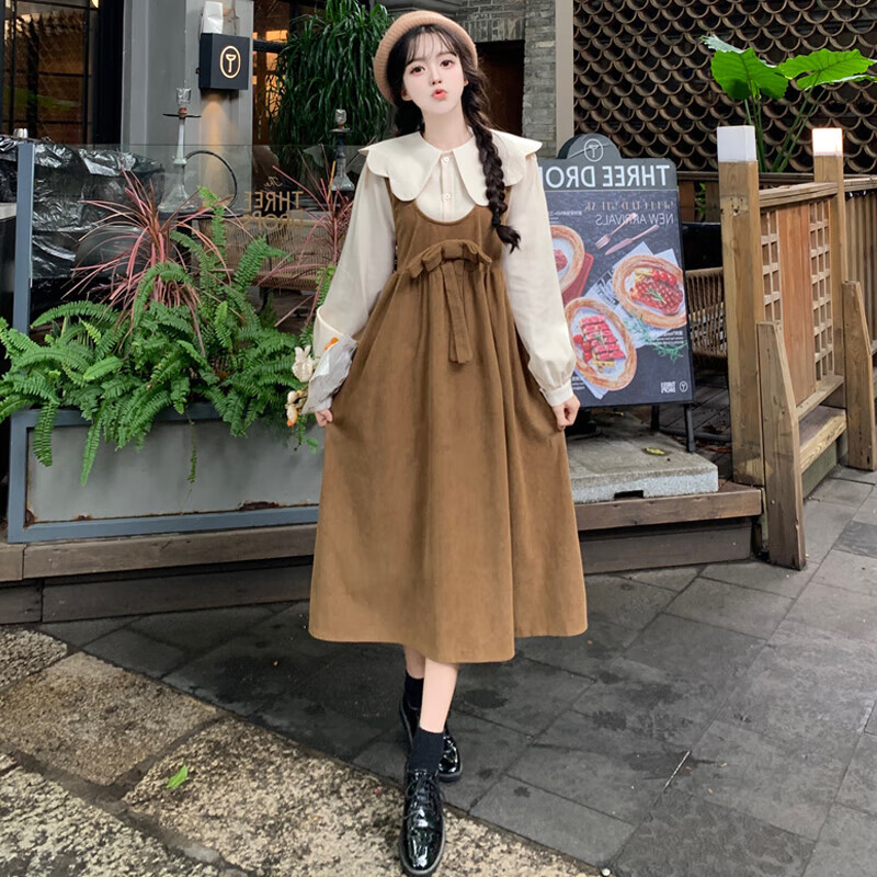 欧倩姗矮个子微胖女孩穿搭套装高中女生大码秋冬季胖mm蝴蝶结背带