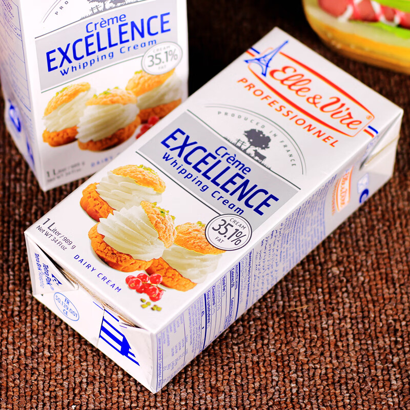 爱乐薇铁塔淡奶油动物性裱花蛋糕稀奶油鲜奶油原装1l家用烘焙材料