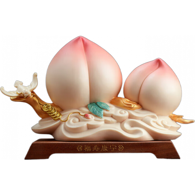 東方泥土福壽康寧陶瓷壽桃擺件客廳玄關(guān)中式家居裝飾品送長輩禮物桌面 福壽康寧.彩禮盒裝