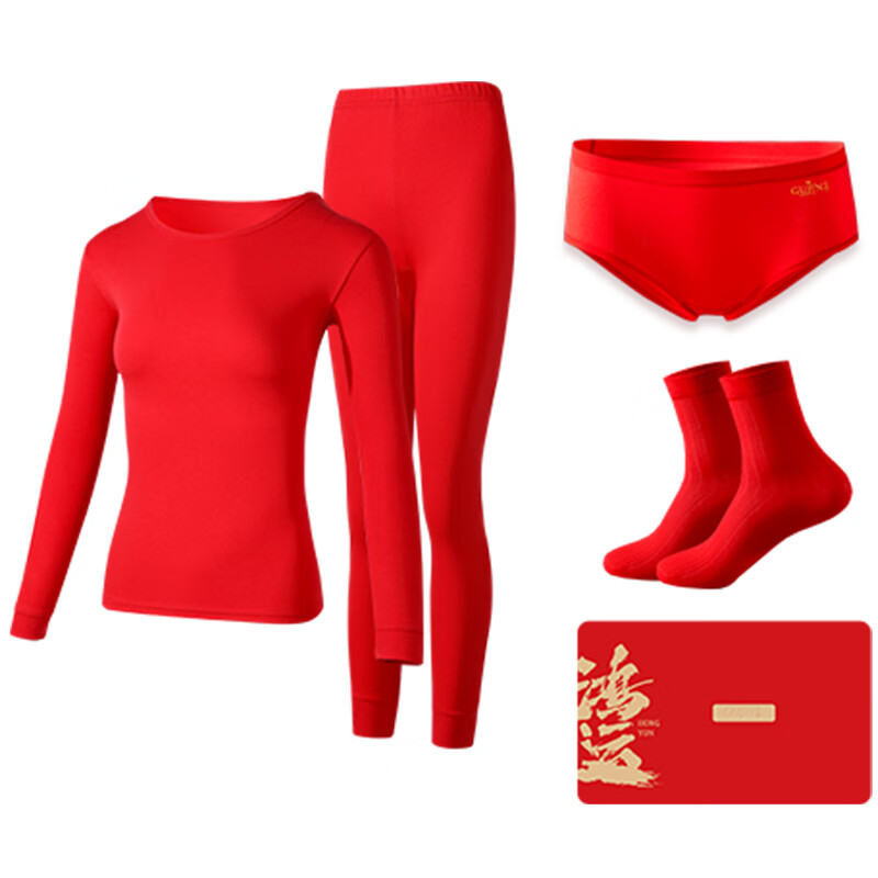 古今(GUJIN)女士保暖内衣套装100%全面秋衣秋裤大红色本命年新年礼物鸿运礼盒 礼盒装女款 保暖套装+内裤+袜子 L 【推荐66-70kg】