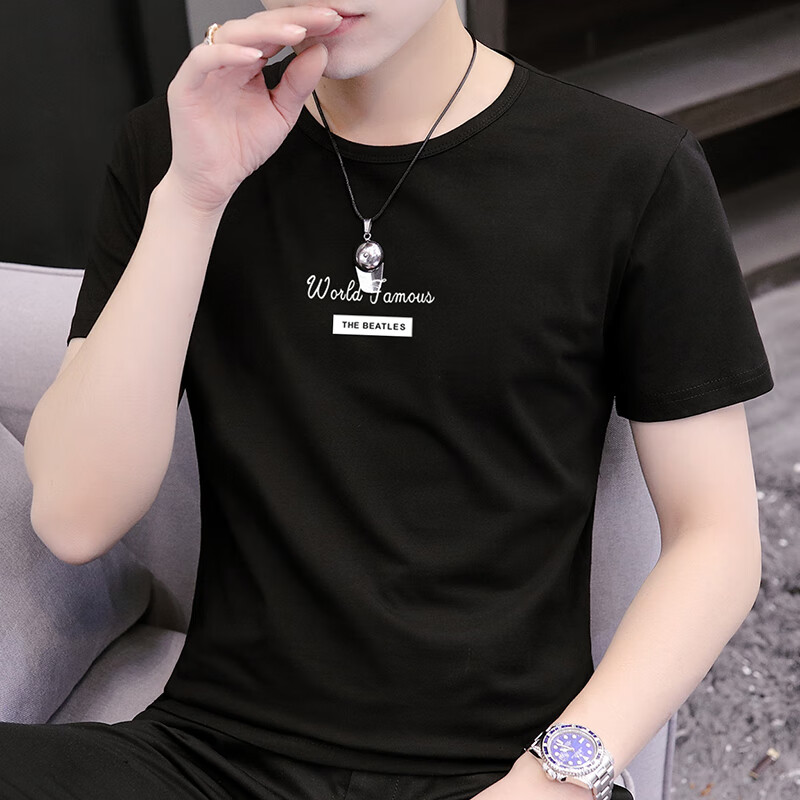 以纯 yishion纯棉短袖t恤男款夏季薄款潮流字母上衣服打底衫韩版半袖