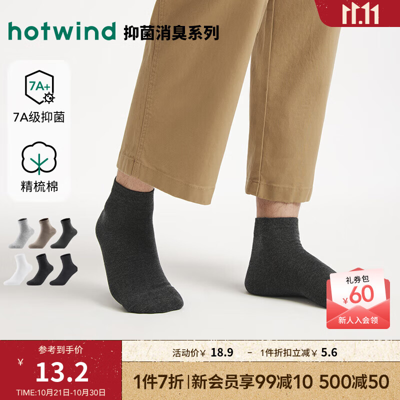热风男士短袜2025年秋季新款抑菌低帮袜精梳棉袜舒适无骨缝线袜子 52深灰 1双 均码