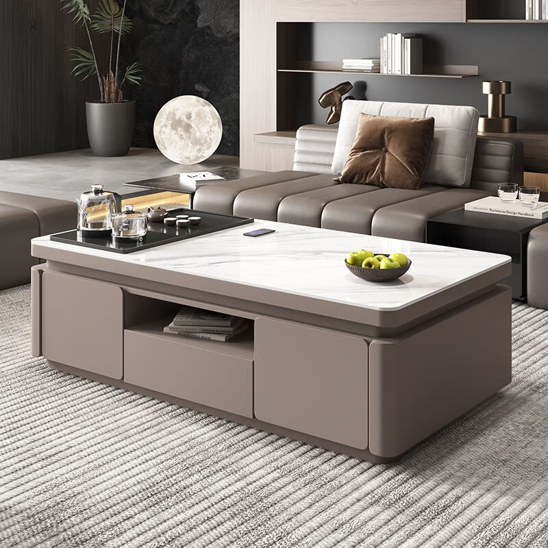 曲柏年新款现代简约岩板功夫茶几客厅家用烧水壶一体泡茶台办公茶桌 1.2米深灰+潘朵拉（含茶炉）