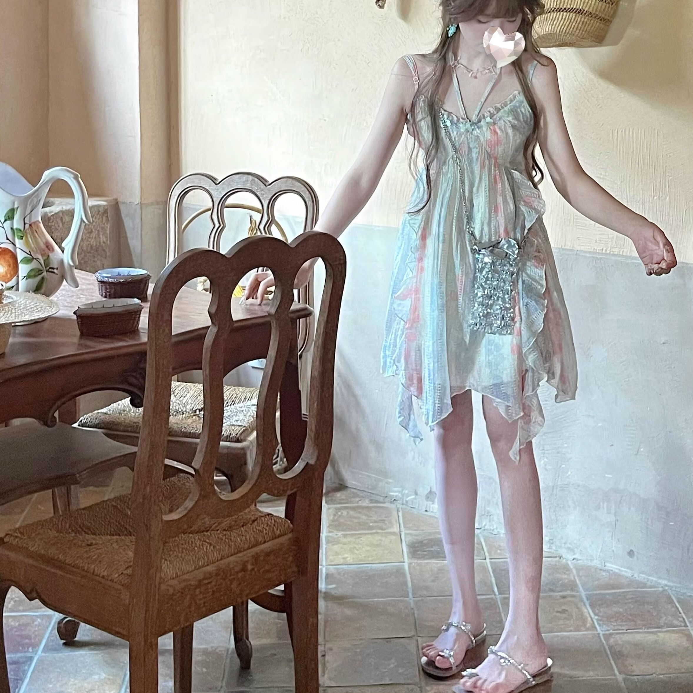 棠檀仙气飘飘的裙子仙女裙夏季小个子日常款流仙水母度假风挂脖吊带连