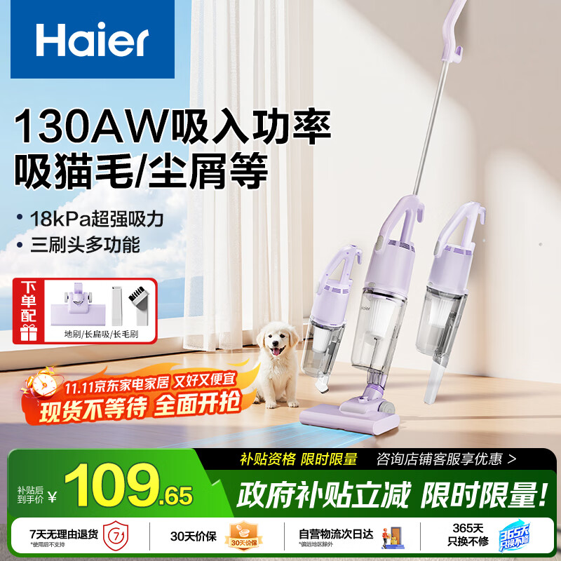 海尔（Haier）吸尘器家用 有线手持推杆二合一 大功率大吸力 轻量车辆清洁 宠物毛发清洁HSC-S802A