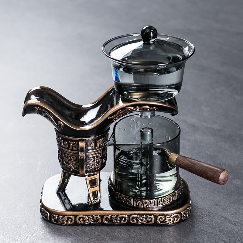 感应壶泡茶旋转高端茶具套装套用懒人玻璃感 鼎杯(檀木色)感应泡茶器
