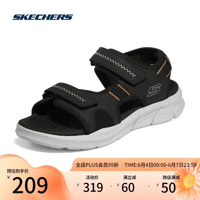 Skechers斯凯奇男鞋户外沙滩鞋魔术贴凉鞋 237286 BLK黑色 41