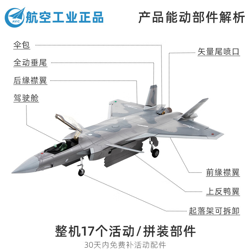 Terebo 特尔博1：48歼20飞机模型 J20战斗机 仿真合金 退伍纪念免费刻字 中航工业2.0升级版(可开侧弹仓)