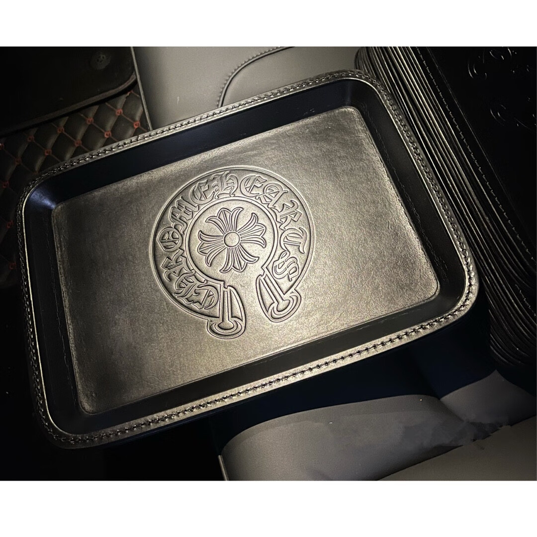 克羅心全皮大馬蹄置物托盤飾品首飾文玩車鑰匙小眾輕奢茶幾收納盒 全皮置物托盤 配防塵袋 32*26*2cm