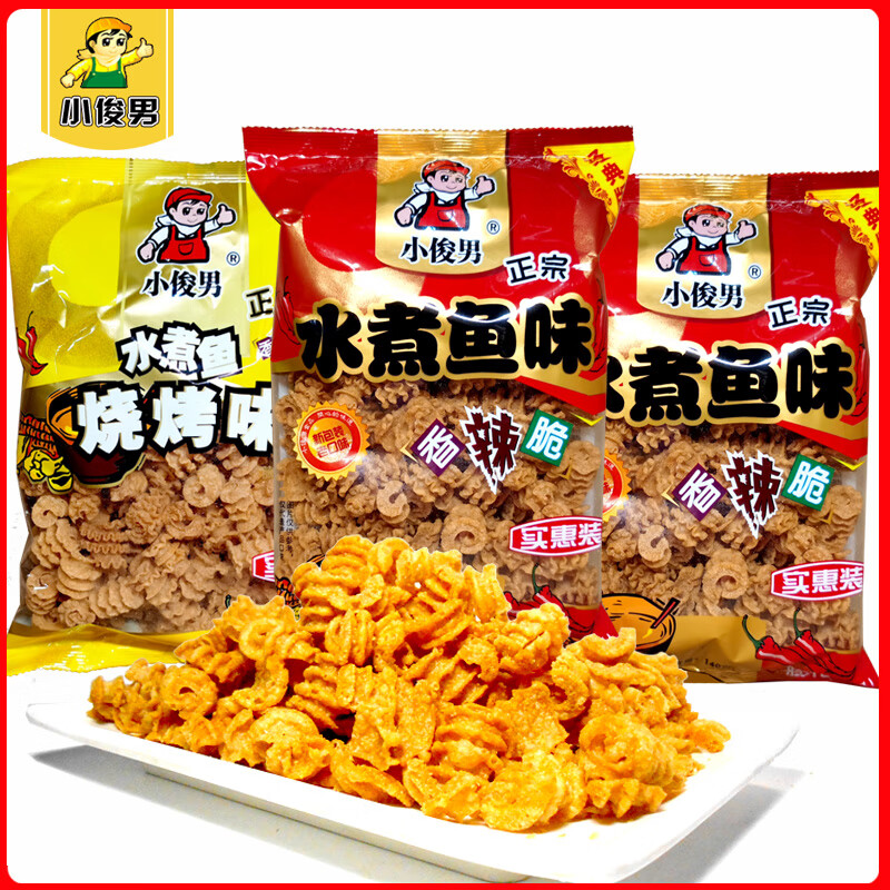 隽颜堂小俊男水煮鱼味香辣脆烧烤味130g儿时零食大包锅巴休闲整箱