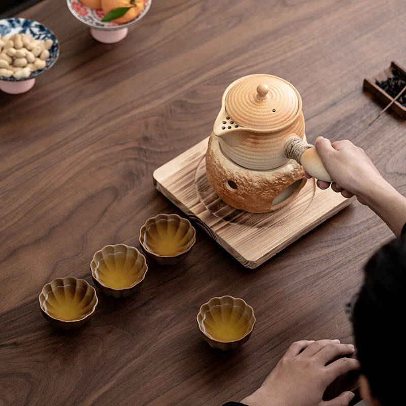 希格鲨中式围炉煮茶器罐罐茶烤奶单壶泡茶家用户外烧碳火炉套装复古侧把 渐变侧把壶+炉+垫【可木炭蜡烛】 【图上可见】