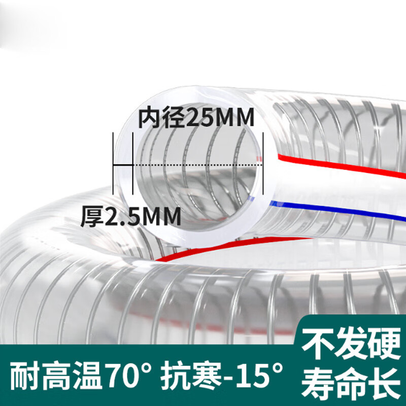 钢之麒工品 pvc钢丝软管透明管子耐高温 内径25mm 一米价 5天 