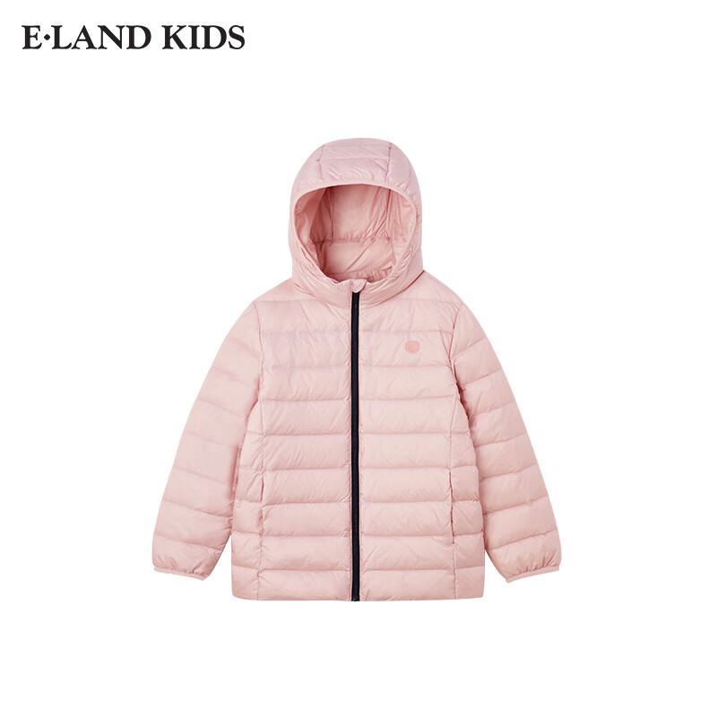 E·LAND KIDS衣恋冬季新品男女童连帽刺绣拉链鹅绒羽绒服 L/Pink浅粉红/26 170 cm