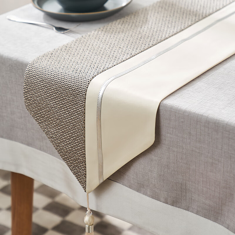 圆庐现代简约桌旗轻奢布艺灰白长条旗布中间桌布条 朗格桌旗 奶白色