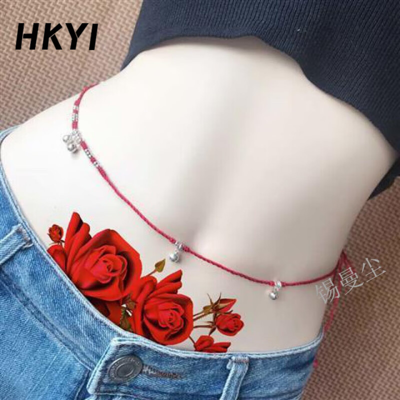 hkyi纹身贴女私处红色玫瑰花防水女款仿真花臂腿肚子破腹产遮疤痕纹身