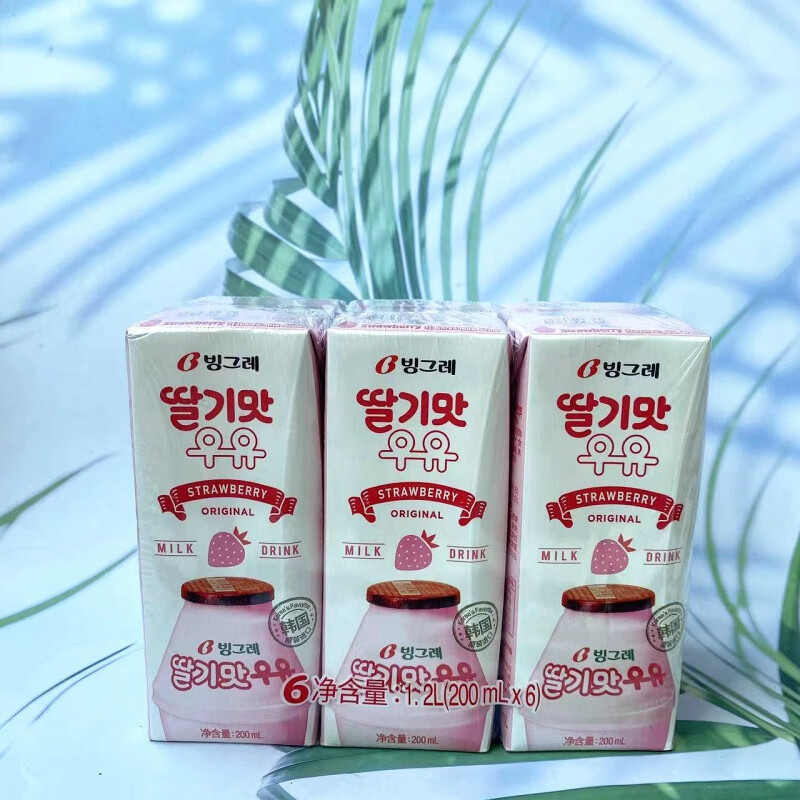 賓格瑞（BINGGRAE）韓國(guó)進(jìn)口賓格瑞香蕉草莓哈密瓜牛奶飲料早餐含乳飲料200ml*6盒裝 草莓味牛奶200ml*6盒