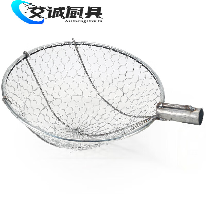 PJ特大号长柄不锈钢漏勺炒栗子笊篱大眼木手柄铁丝手工编制捞篱食 直径38cm花眼漏勺一个