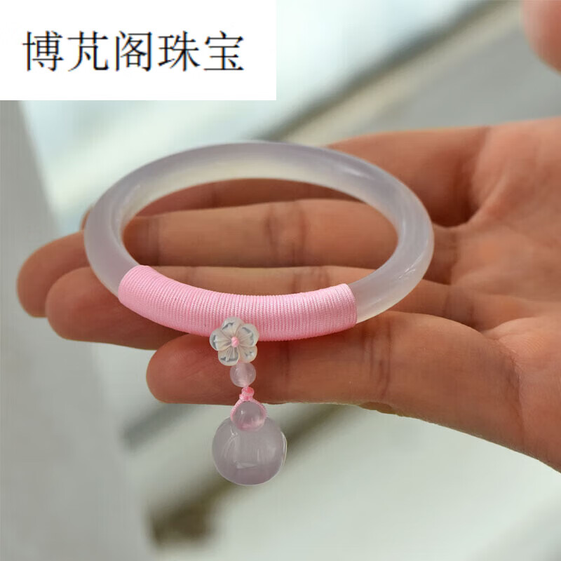 莎畔白玉髓缠线儿童手镯 民族风莲蓬兔子海豚天使水晶玛瑙镯子 粉线
