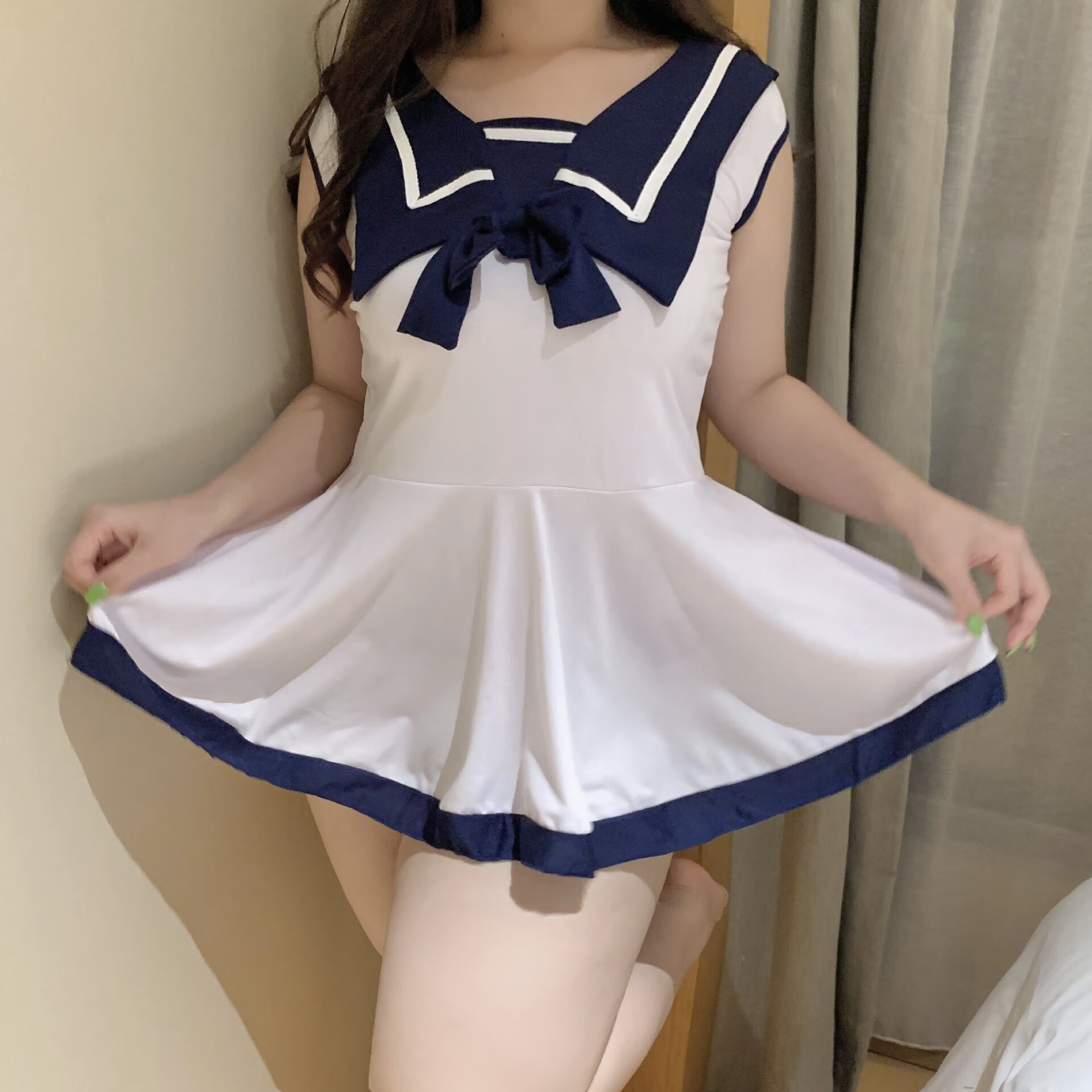 jk水手服大码情趣内衣制服青春超短连衣裙性感可爱女胖m200斤穿 白色