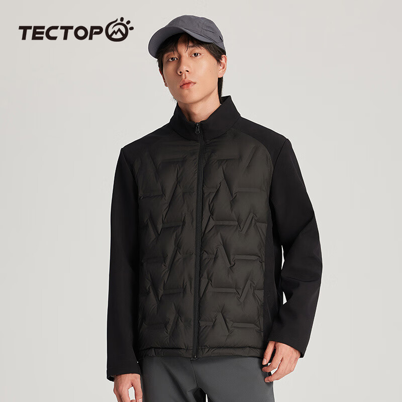 探拓(TECTOP)户外轻薄羽绒服男女2024秋冬新款鸭绒保暖防风防钻绒连帽夹克外套 男款云墨黑 S