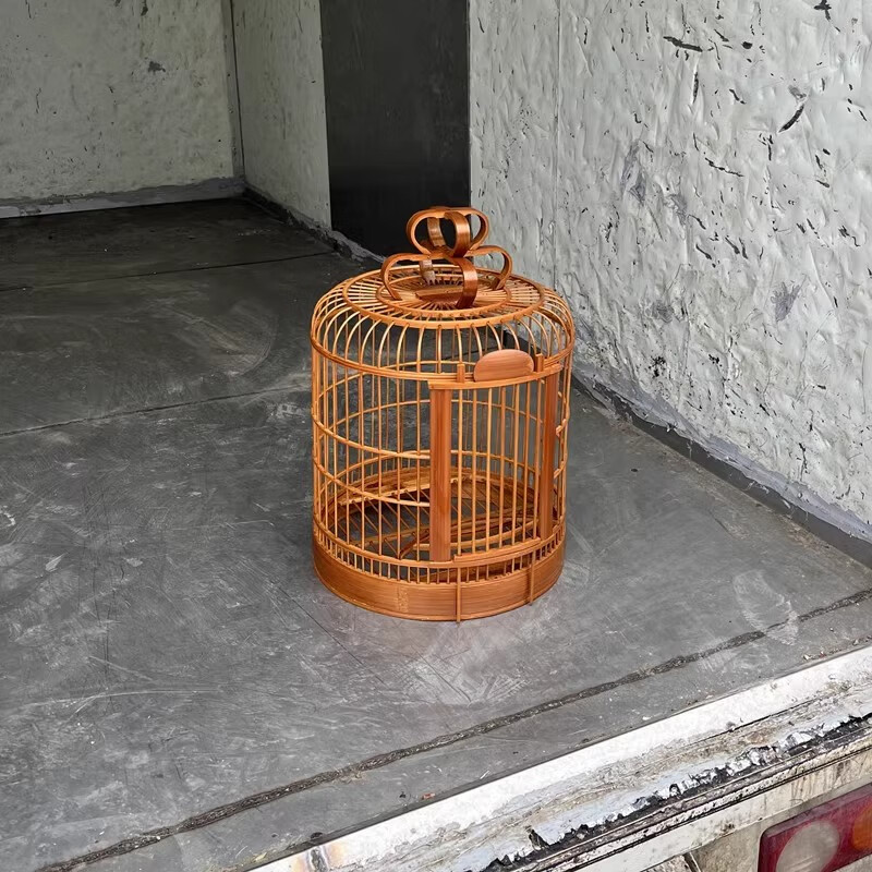 拾喜猫泡油红川笼带内顶和门花红色老竹四川笼画眉鸟笼八哥贵州竹制