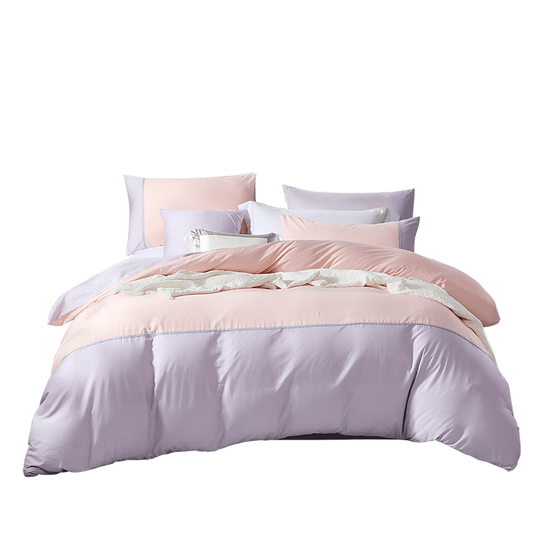 富安娜床上四件套纯棉100%全棉床单被套双人加大 邂逅 230*229cm 粉色