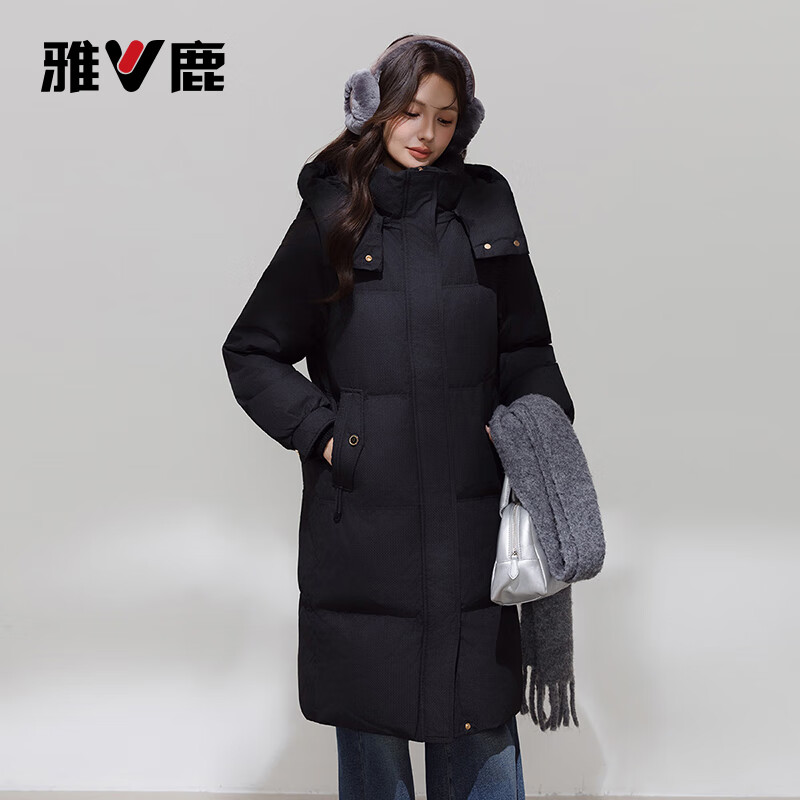 雅鹿中长款羽绒服女2025新款时尚洋气加厚保暖休闲秋冬外套