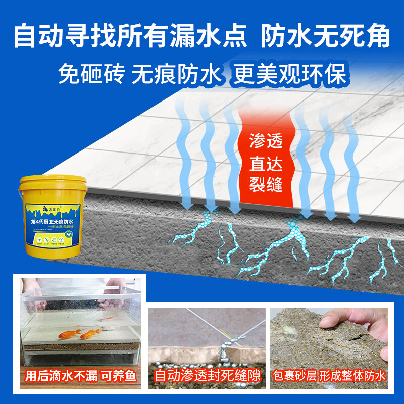 切瑞西免砸砖卫生间防水涂料透明防水胶堵漏王厨房水池瓷砖厕所补漏材料 不带桶500gA料+50gB料约1-3平
