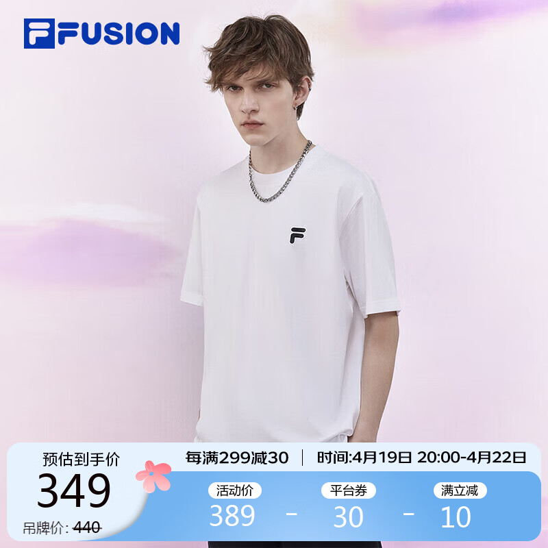 FILA FUSION斐乐潮牌情侣款针织短袖衫2024夏时尚休闲纯棉T恤