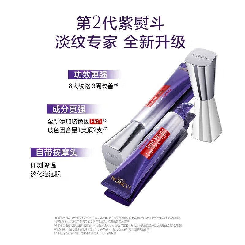 欧莱雅（L'OREAL）紫熨斗眼霜女全脸淡纹玻尿酸黑眼圈眼袋细纹紧致 2代紫熨斗眼霜7.5ml*4支