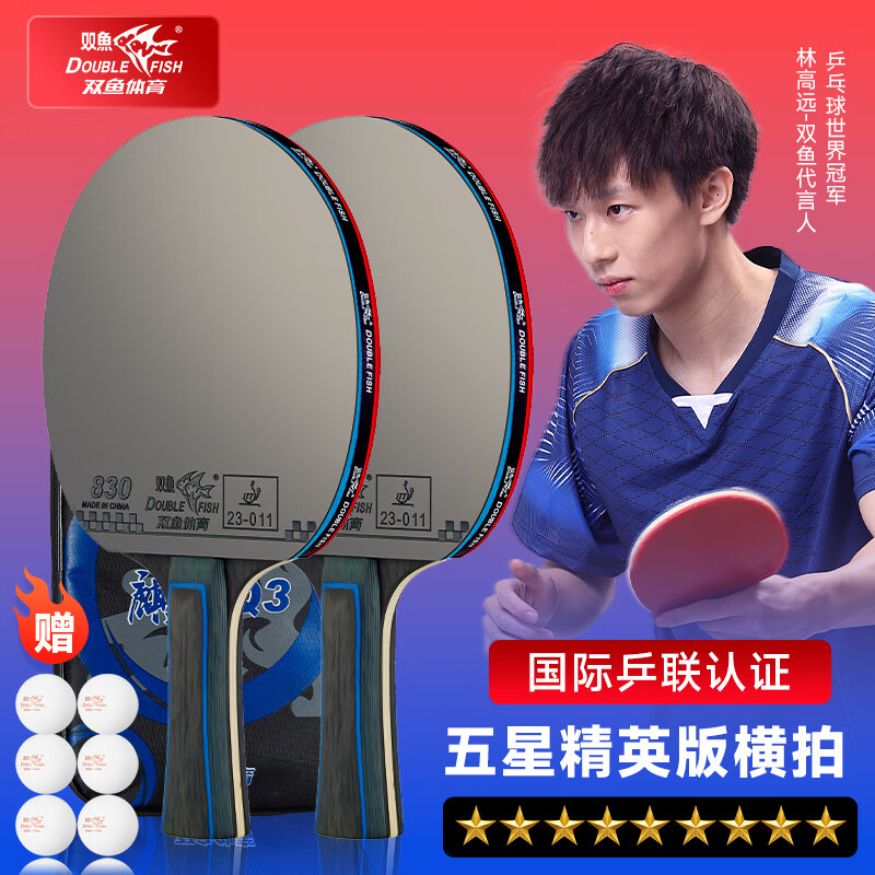 雙魚(yú)乒乓球拍專(zhuān)業(yè)級成人橫直拍小學(xué)生初學(xué)者兒童兵乓球拍子專(zhuān)業(yè)成品拍 豪華精英款 【橫拍2支】 豪華套裝【球拍+拍包+球】