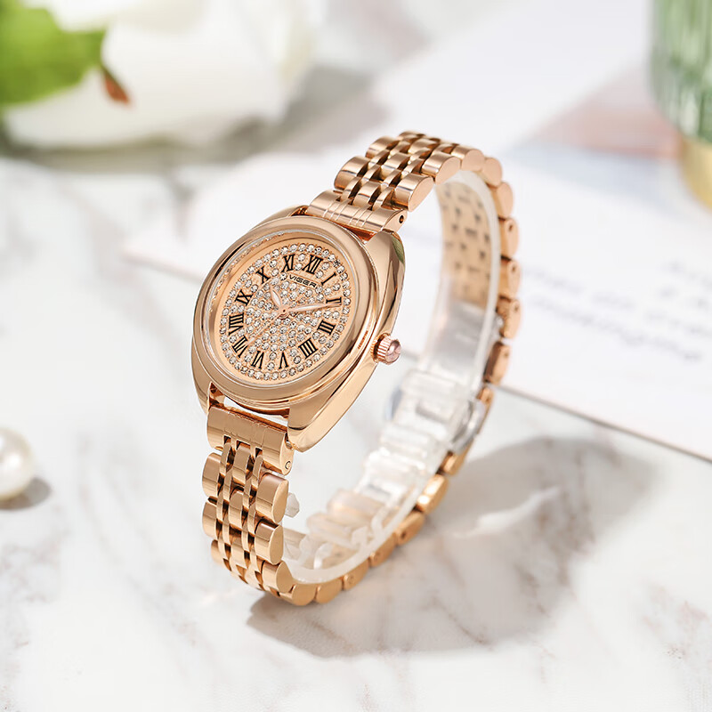 瓦格闪耀满天星精致时尚实心钢带女士腕表