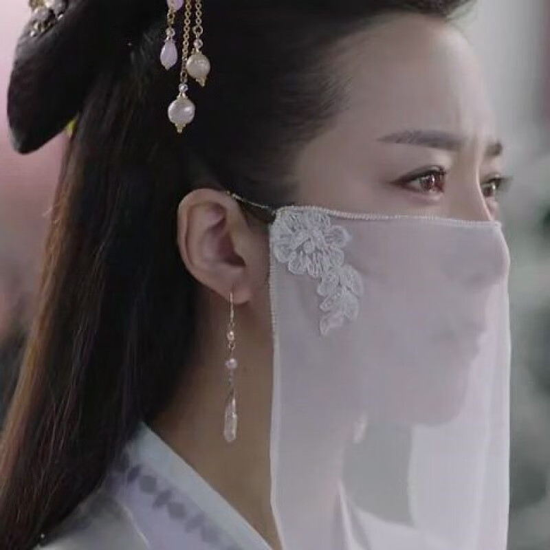 林中寻面纱古风挂耳女汉服古装百搭蒙面色古风配饰时尚 白色均码号