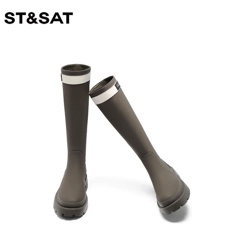 星期六厚底长筒靴女2025新款秋冬显瘦百搭时装靴女英伦休闲牛仔骑士靴女 绿色 37