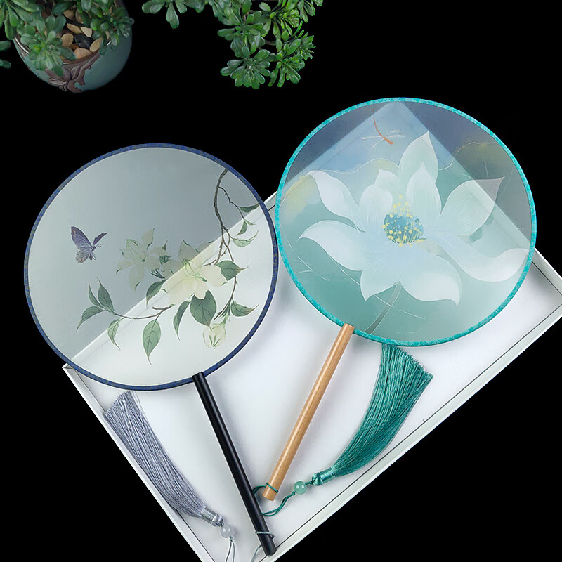 百鸣威古风团扇中国风双面半透明宫扇圆形扇子古典舞蹈女式汉服旗袍小