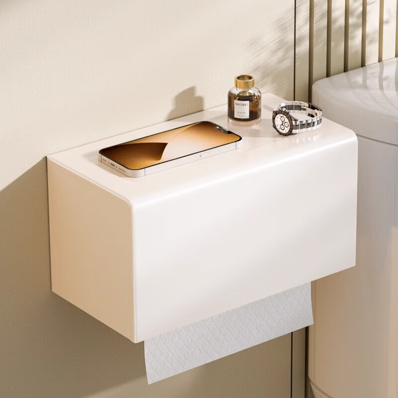 虎先森奶白厕纸盒厕所防水纸巾盒免打孔卫生间卷纸架置物架 纸架置物架 纸架置物架