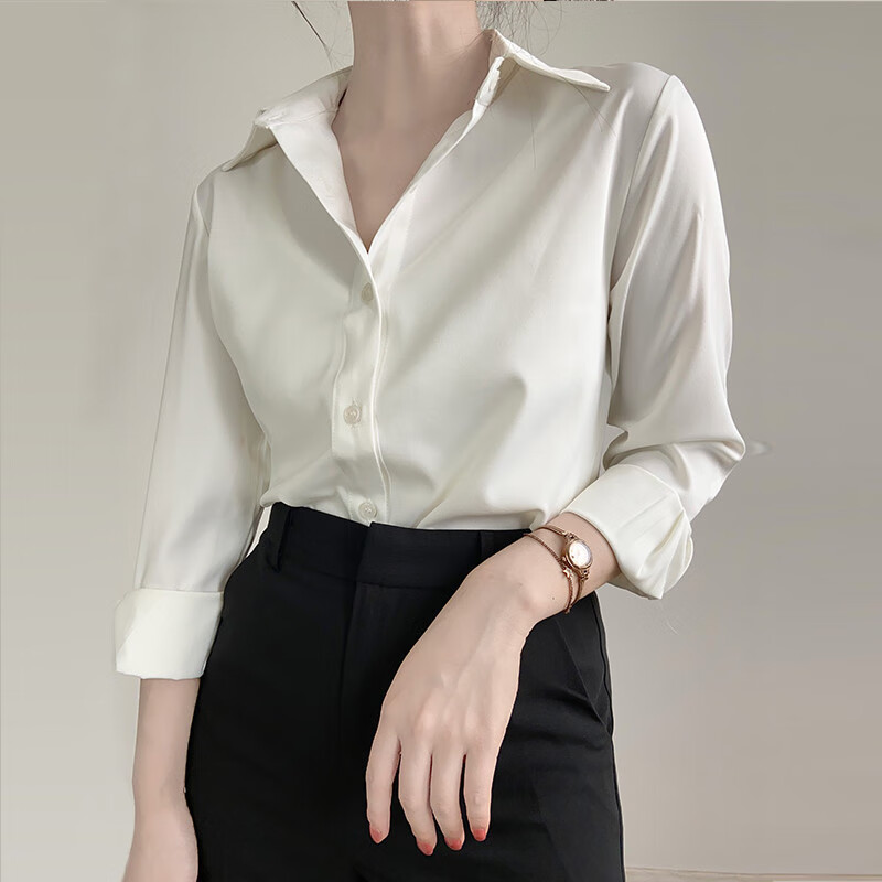 雷黛茜感绿色缎面职业衬衫女通勤衬衣设计感小众上衣百搭春秋款新款 6038# 浅灰绿 S