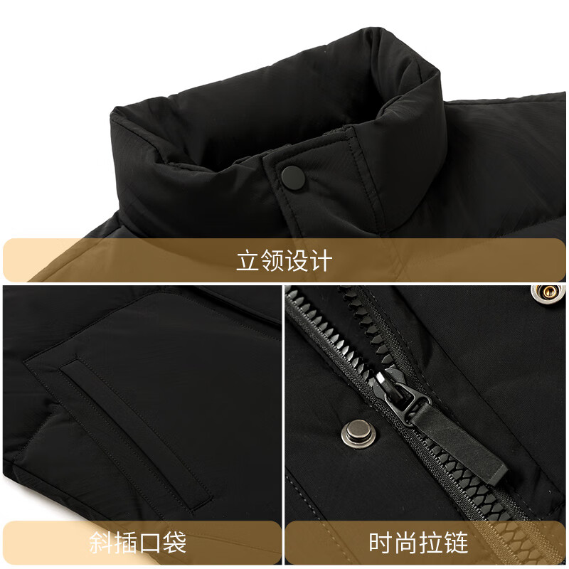 雪中飞男士羽绒马甲秋冬保暖休闲时尚立领外穿羽绒马甲男黑色180