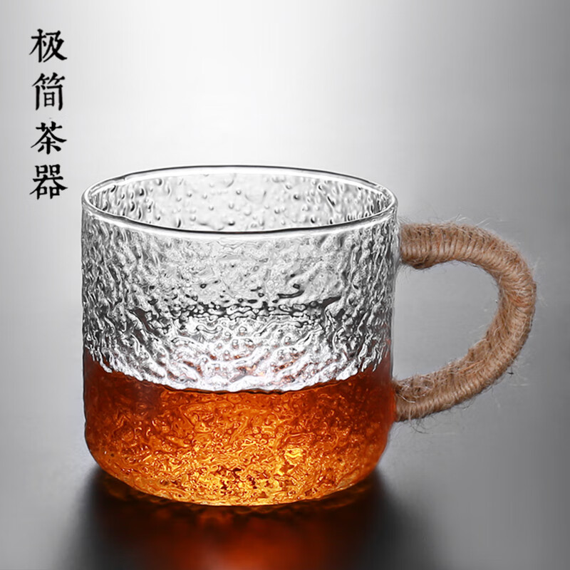 hywlkj日式麻绳隔热带把锤纹玻璃小茶杯品茗杯子单个功夫茶具个主人