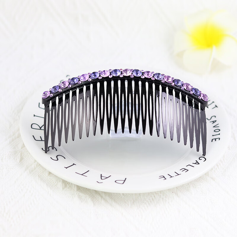 韩版发梳大号简约款成人插梳古风水钻头饰刘海用碎发夹PC材质 24齿大号紫罗兰
