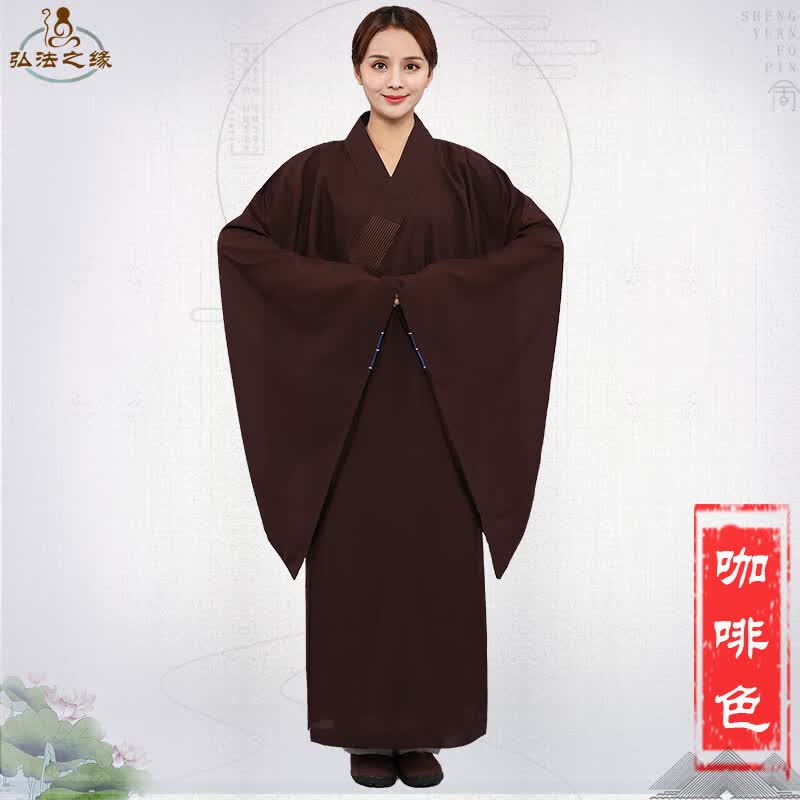 筝宁禅服佛系男居士服僧人和尚袈裟佛衣儿童禅修广袖黑海清春夏 咖啡