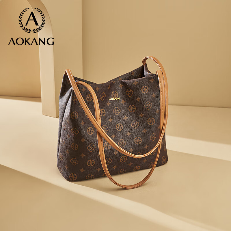 奥康（Aokang）包包女大容量托特单肩包经典复古斜挎包手提包生日礼物送女友老婆 BG703311-咖色