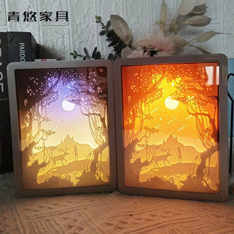 妙普乐纸雕灯diy圣诞纸雕灯系礼物生日送女生闺蜜的镜子灯光画感实用
