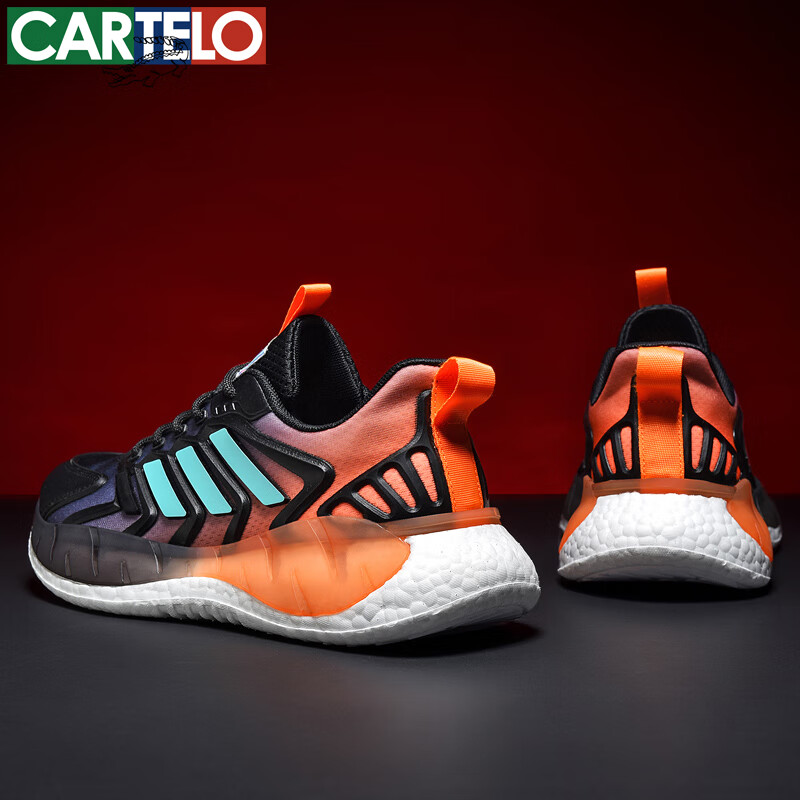 卡帝乐鳄鱼男鞋春夏透气超轻男士休闲鞋百搭减震跑步网面鞋薄款青少年运动鞋 黑桔[透气款]QH3359 40