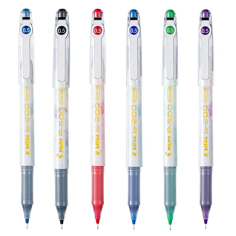 PILOT百樂中性筆白色筆桿P500金標(biāo)限定中性筆0.5mm學(xué)生專用考試刷題大容量直液式針管水筆 單支黑色