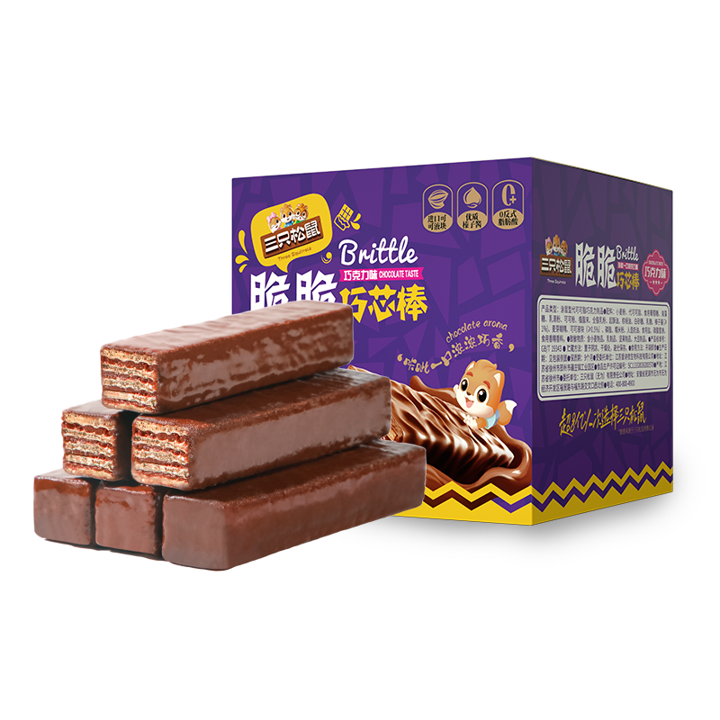 三只松鼠脆脆巧芯棒360g 零食涂层威化饼干办公室早餐儿童点心巧克力味